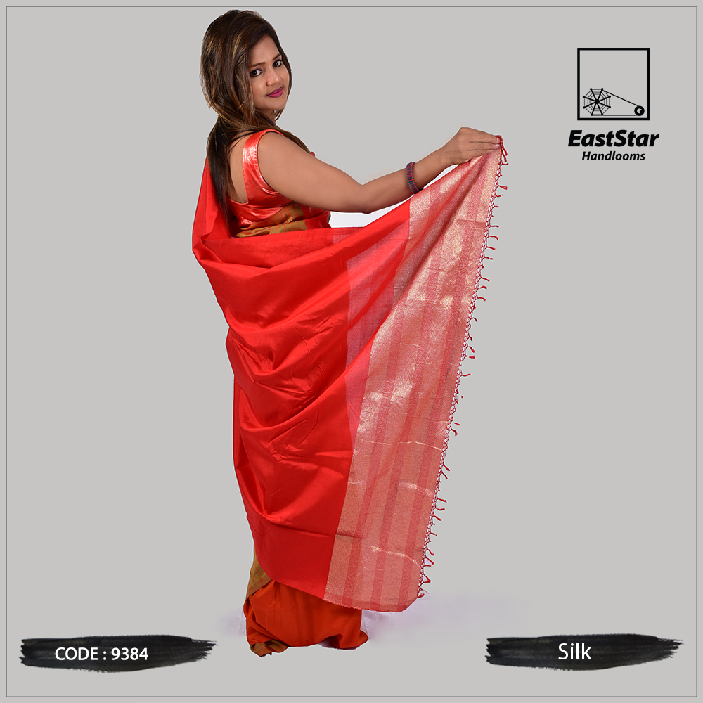 Desert Orange Handloom Silk Saree 9384 East Star Handlooms