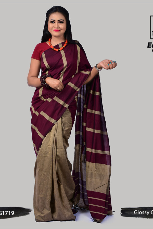 Maroon Sand Handloom Cotton Saree G1719 Maroon Sand Handloom Cotton Saree G1719