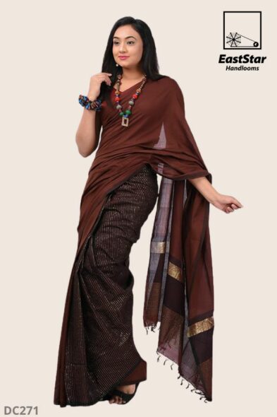 Brown Handloom Cotton Saree DC271