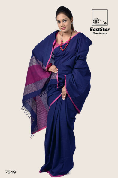 Navy Blue Handloom Cotton Saree 7549