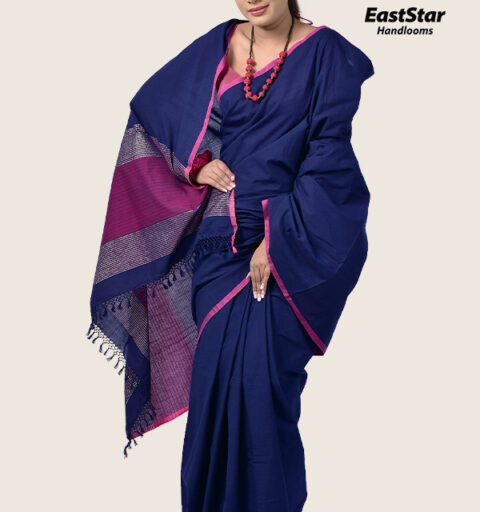 Navy Blue Handloom Cotton Saree 7549