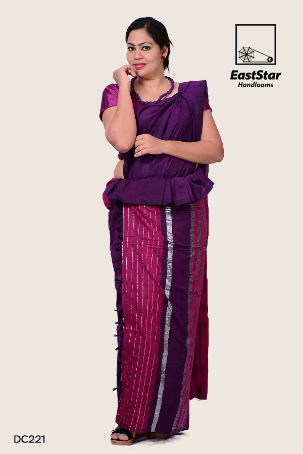 DC221-Purple-and-Magenta-handwoven-saree Purple and Magenta handloom saree silver linear design, Kalmunai