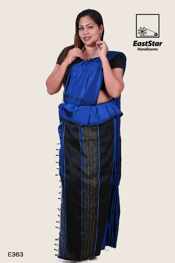 E363-Blue-Black-Dust-silk-cotton-saree Blue & Black Dust handloom silk cotton saree, modern design saree