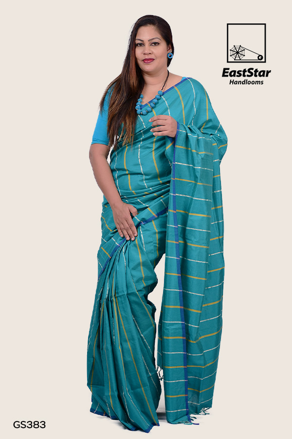 GS383-Sea-green-silk-cotton-saree-east-star East star saree, sea green silk cotton, party wear women