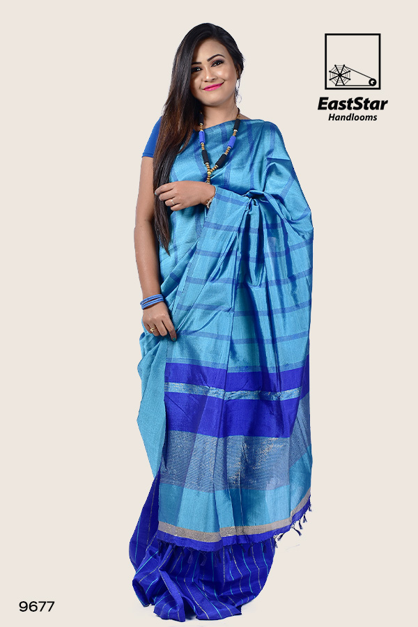 9677-Silk-saree-blue-cotton Handloom silk saree, soft silk saree, saree online