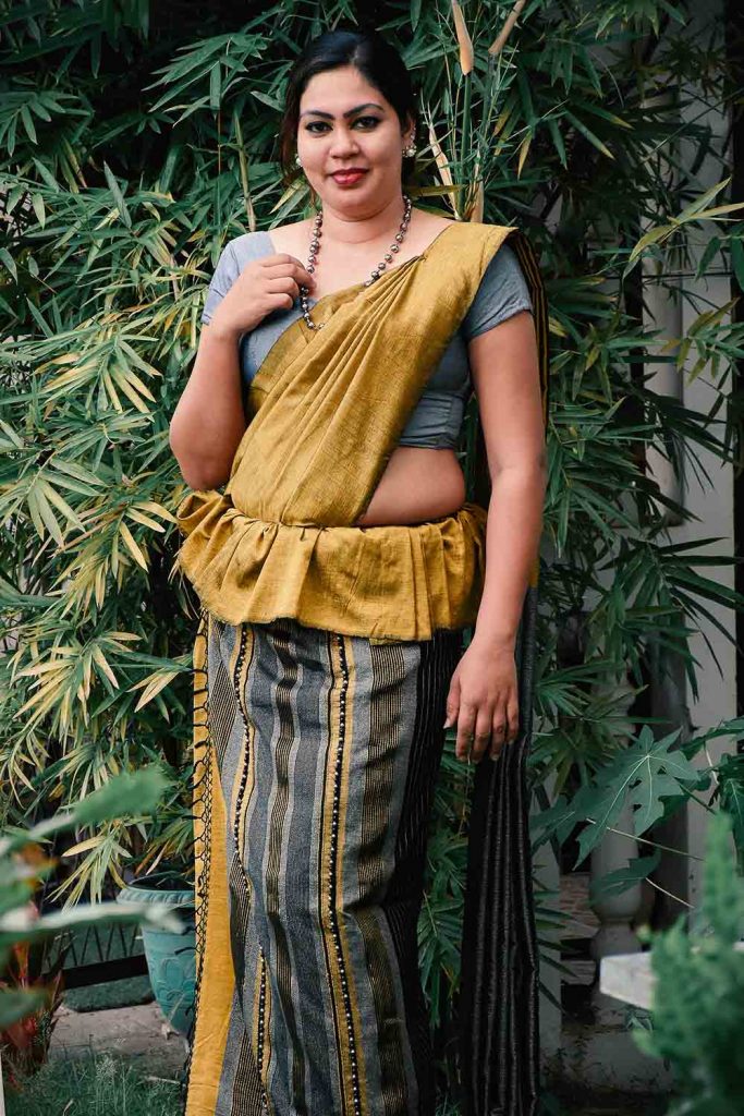 exclusive handloom soft silk saree, golden yellow with black, osari, tradition