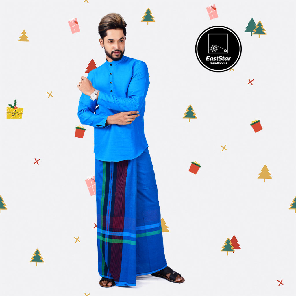 Shades of Blue shirt and sarong for real men for colours of Christmas
