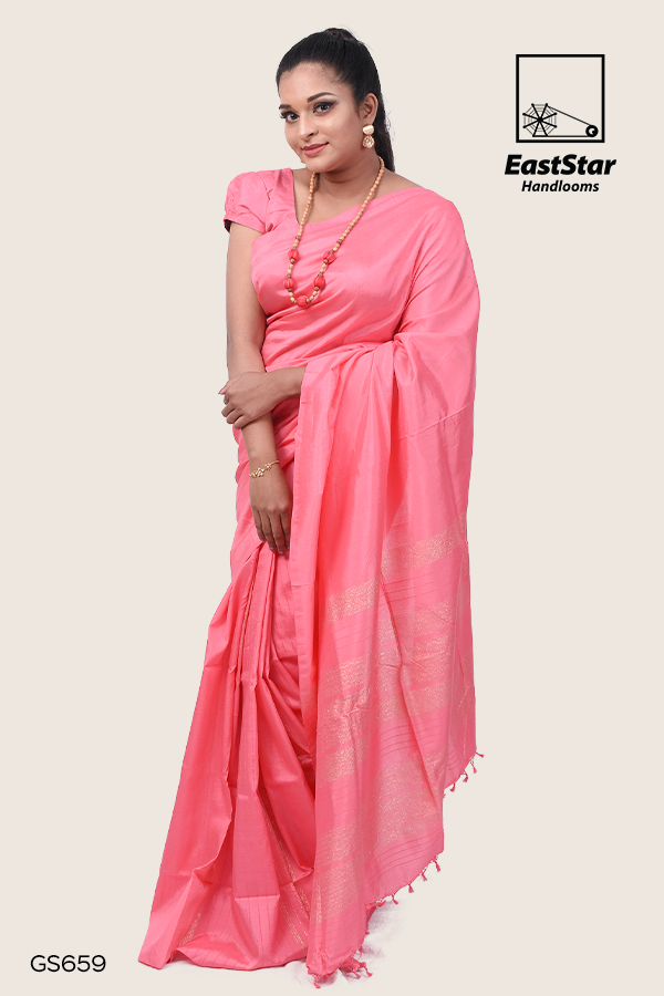 Lovely Peach Handloom Silk Saree GS659