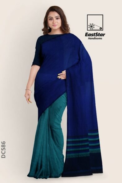 Blue & Green Cotton Saree DC586