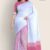 White & Magenta Glossy Cotton Saree G2096
