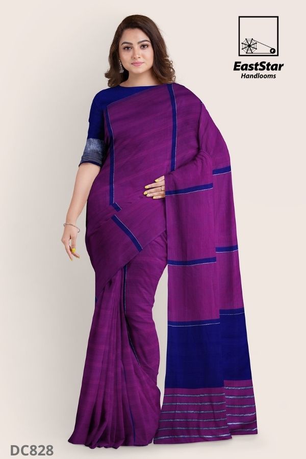 Magenta & Blue Handlooms Cotton Saree DC828 East Star Handlooms