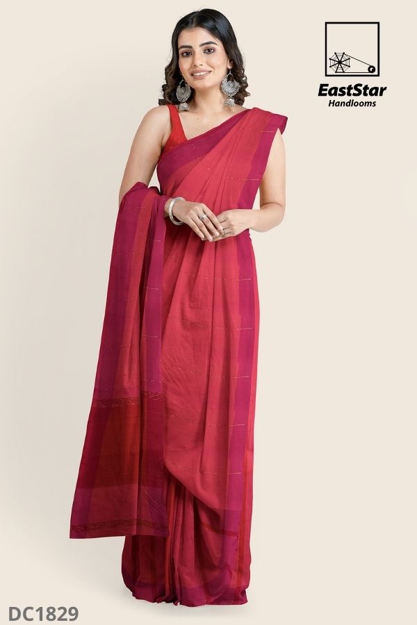 Pinkish Red Handlooms Cotton Saree DC1829 East Star Handlooms