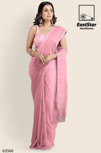 Peach Handloom Cotton Saree G2566