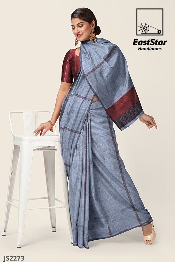 Grey and Red Handlooms Silk Saree JS2273