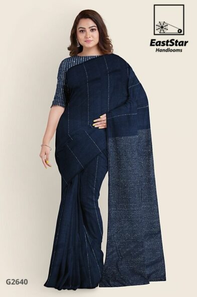 Navy Blue Handlooms Glossy Cotton Saree G2640