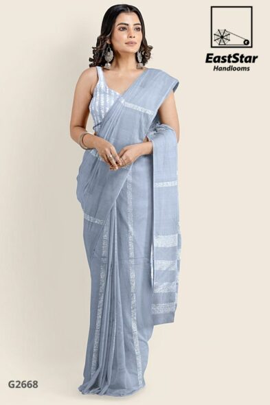 Grey Glossy Cotton Handlooms Saree G2668