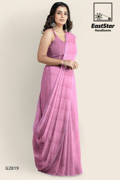 Pink Glossy Cotton Saree G2819