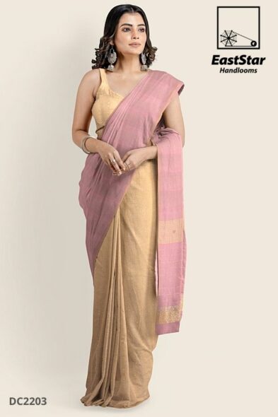 Cream & Pink Handlooms Cotton Saree DC2203