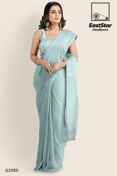 Mint Green Glossy Cotton Saree G2980