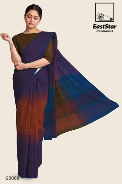 Orange Shade Glossy Cotton Saree G3008