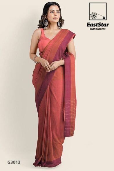 Copper Pink Glossy Cotton Saree G3013