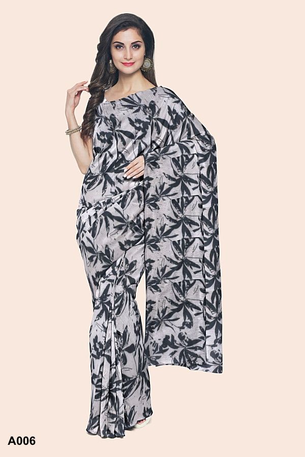 White Black Indian Silk Saree A006 White Black Indian Silk Saree A006