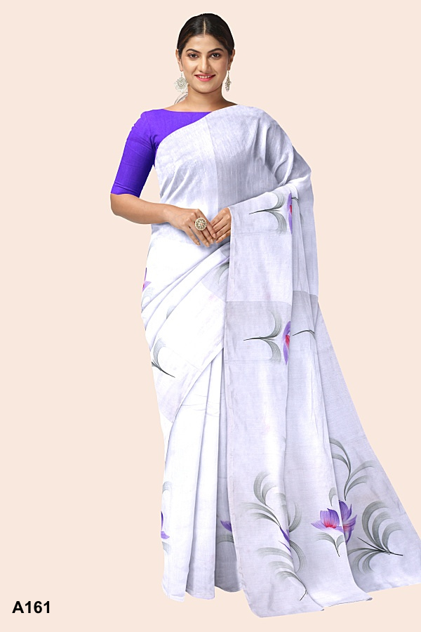 White Purple Indian Silk Saree A161 White Purple Indian Silk Saree A161