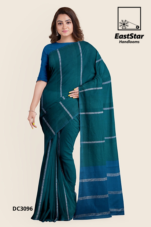 Green Blue Handloom Cotton Saree DC3096