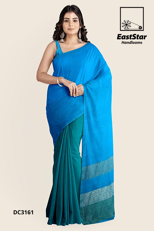 Blue Green Handloom Cotton Saree DC3161 Blue Green Handloom Cotton Saree DC3161