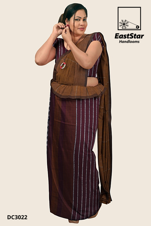 Golden Brown Handloom Cotton Saree DC3022