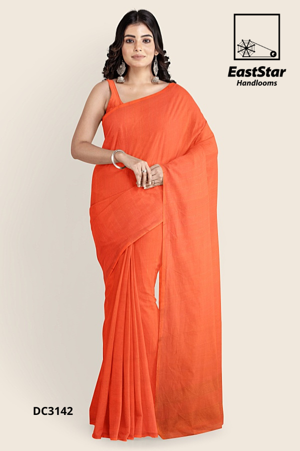 Orange Handloom Cotton Saree DC3142