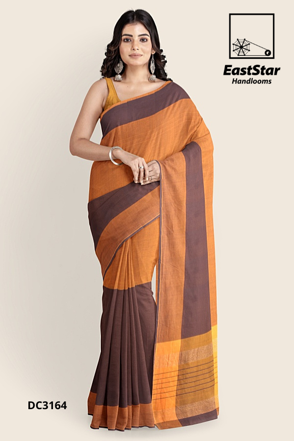 Mustard Brown Handloom Cotton Saree DC3164