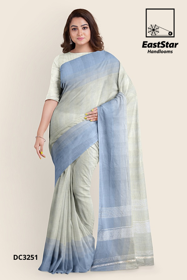 Pastel Light Blue Handloom Cotton Saree DC3251