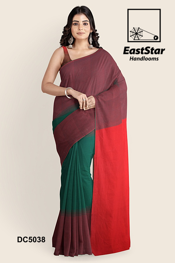 Green Red Handloom Cotton Saree DC5038