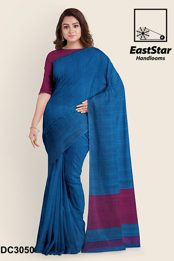 Blue Handloom Cotton Saree DC3050 Blue Handloom Cotton Saree DC3050