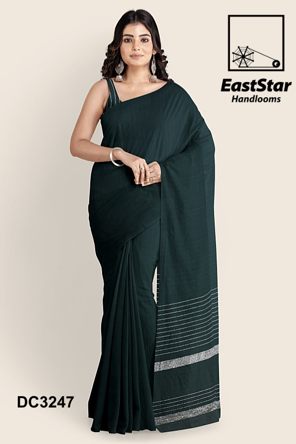 Dark Green Handloom Cotton Saree DC3247 Dark Green Handloom Cotton Saree DC3247