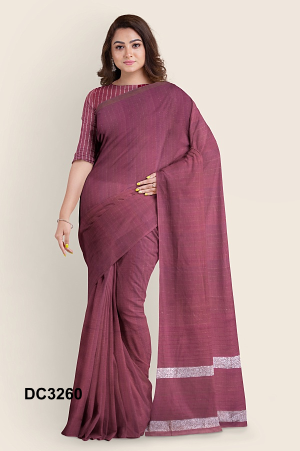 Deep Mauve Handloom Cotton Saree DC3260 Deep Mauve Handloom Cotton Saree DC3260