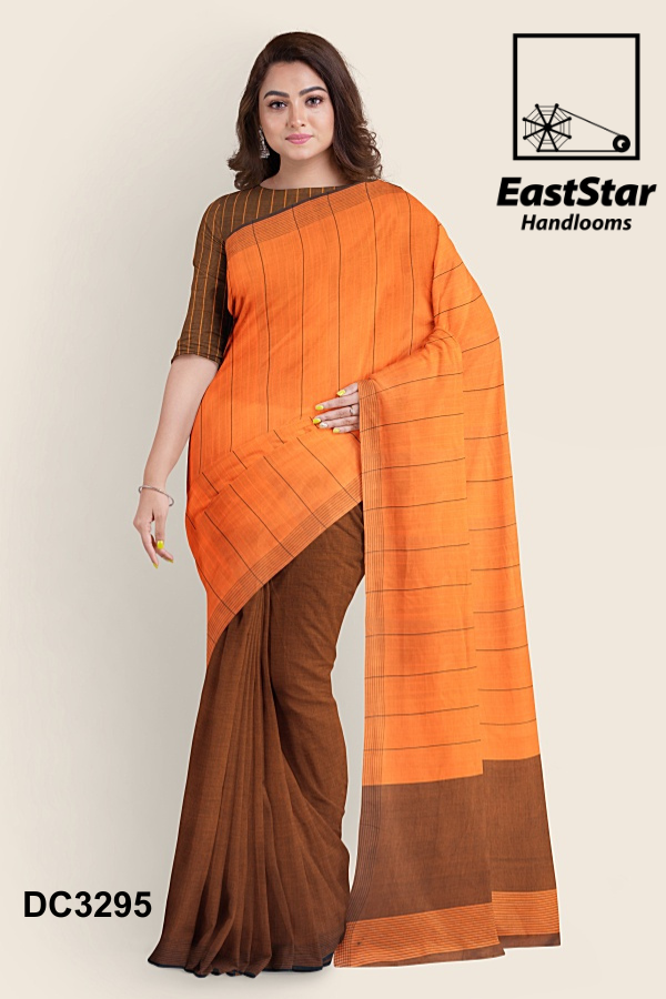 Orange Brown Handloom Cotton Saree DC3295 Orange Brown Handloom Cotton Saree DC3295