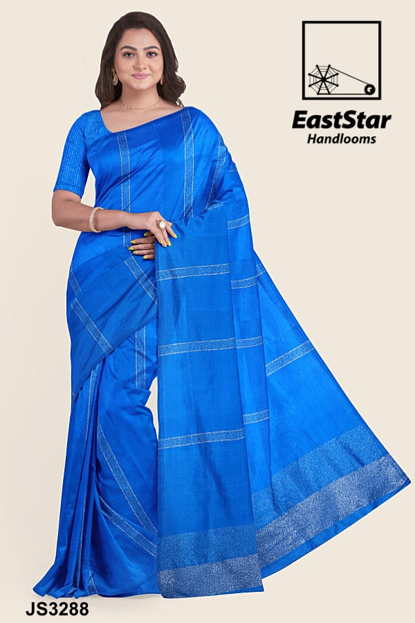 Bright Blue Handloom Silk Saree JS3288