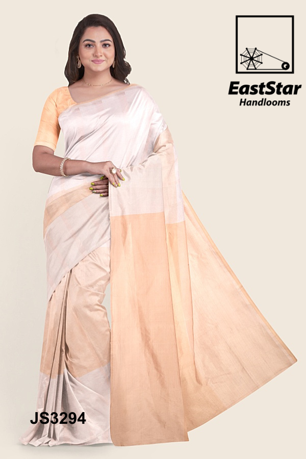 Off White & Cream Handloom Silk Saree JS3294 Off White & Cream Handloom Silk Saree JS3294