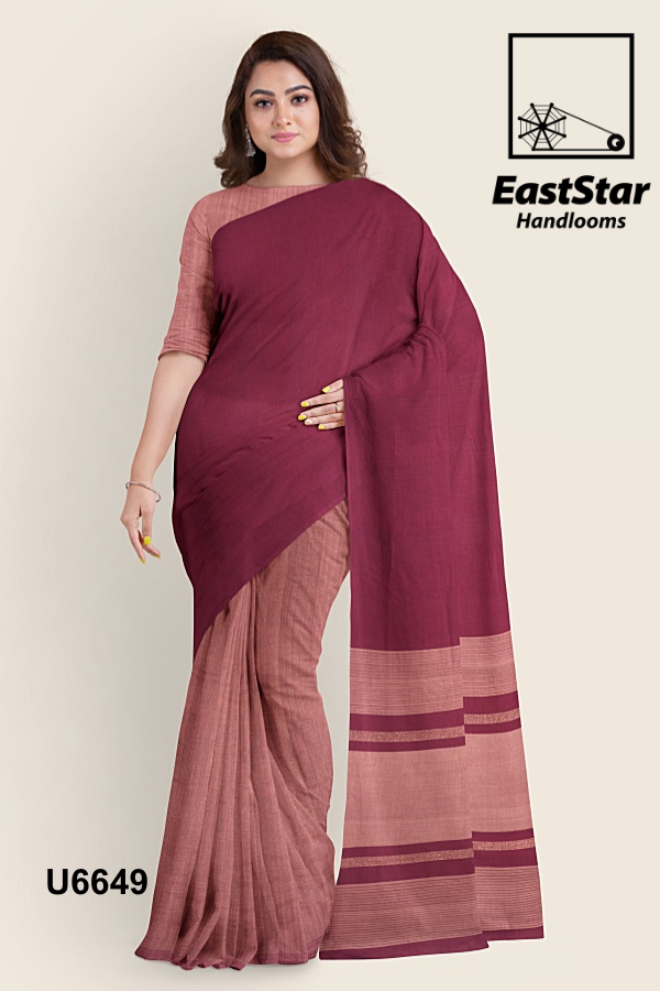 Maroon Light Brown Handloom Cotton Saree U6649 Maroon Light Brown Handloom Cotton Saree U6649