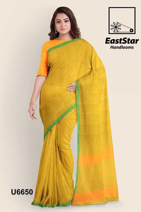 Greenish Orange Handloom Cotton Saree U6650