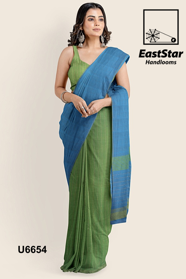 Green Blue Handloom Cotton Saree U6654 Green Blue Handloom Cotton Saree U6654
