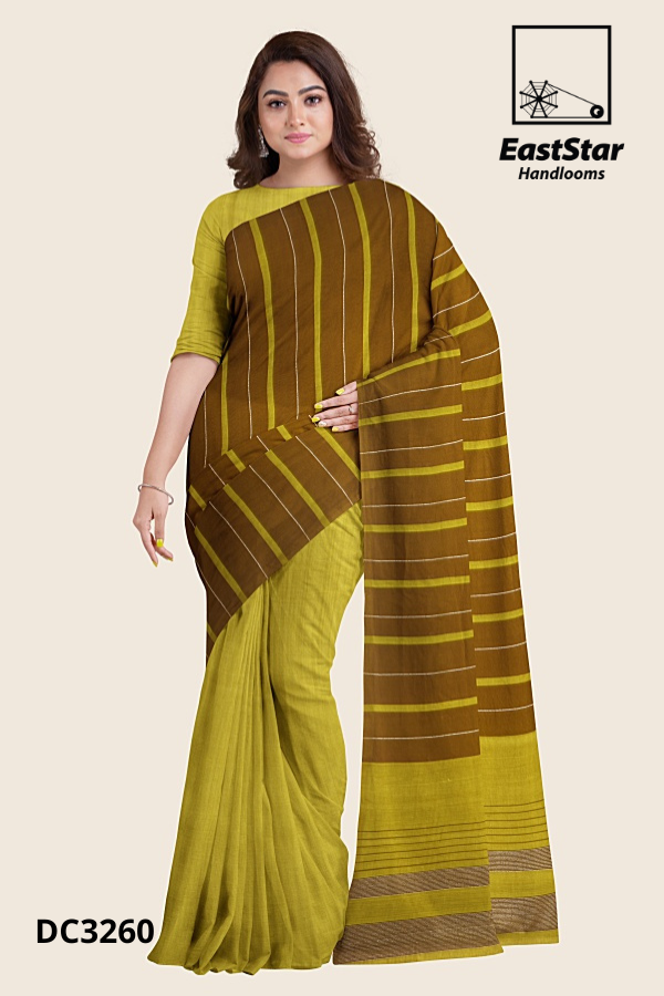 Brown Green Handloom Cotton Saree DC3260 Brown Green Handloom Cotton Saree DC3260