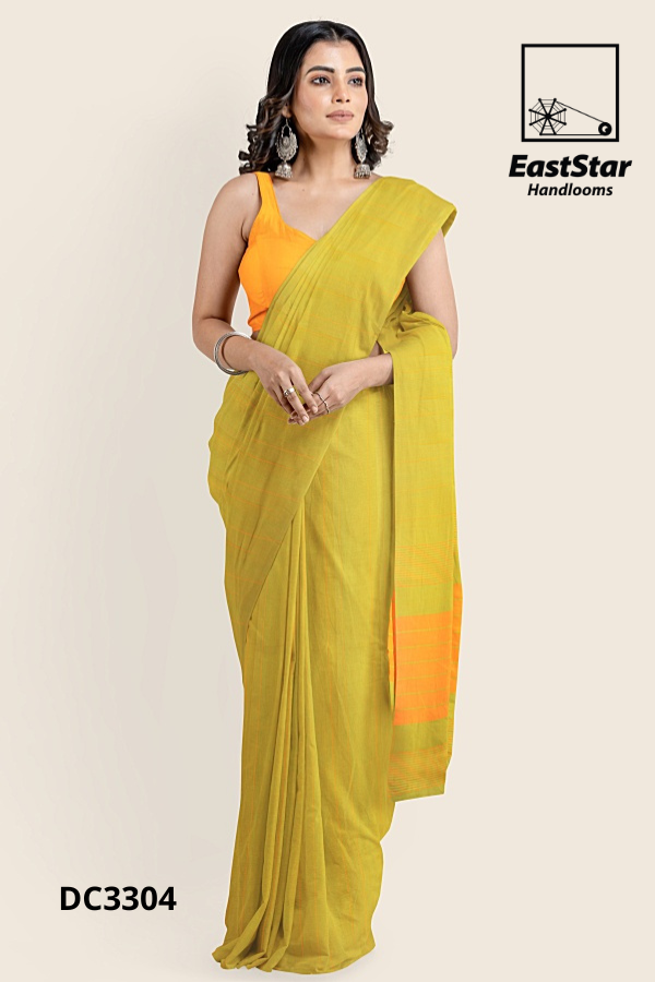 Greenish Orange Handloom Cotton Saree DC3304 Greenish Orange Handloom Cotton Saree DC3304