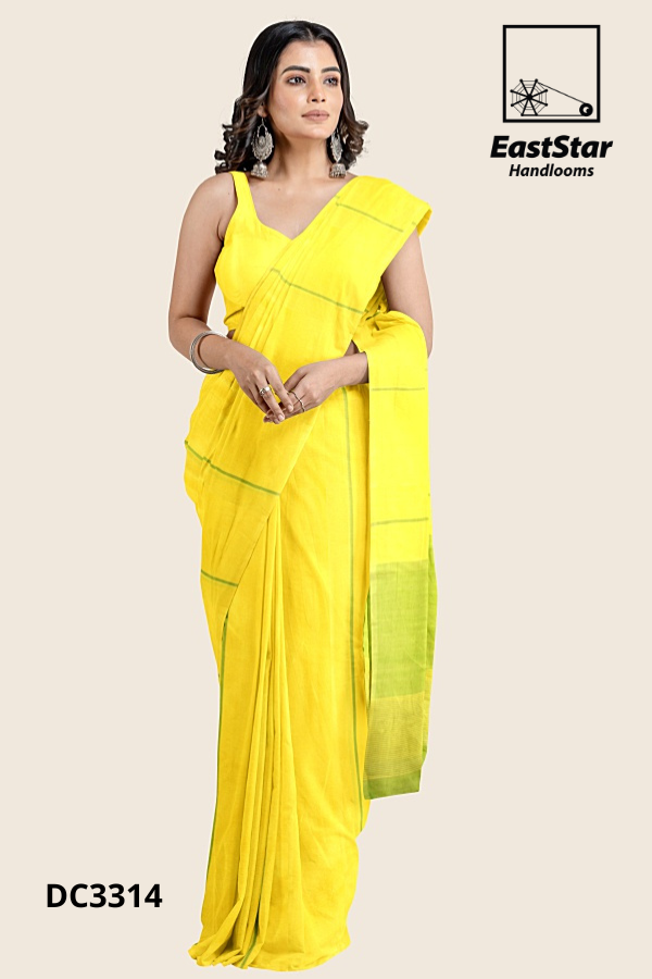 Bright Yellow Handloom Cotton Saree DC3314 Bright Yellow Handloom Cotton Saree DC3314
