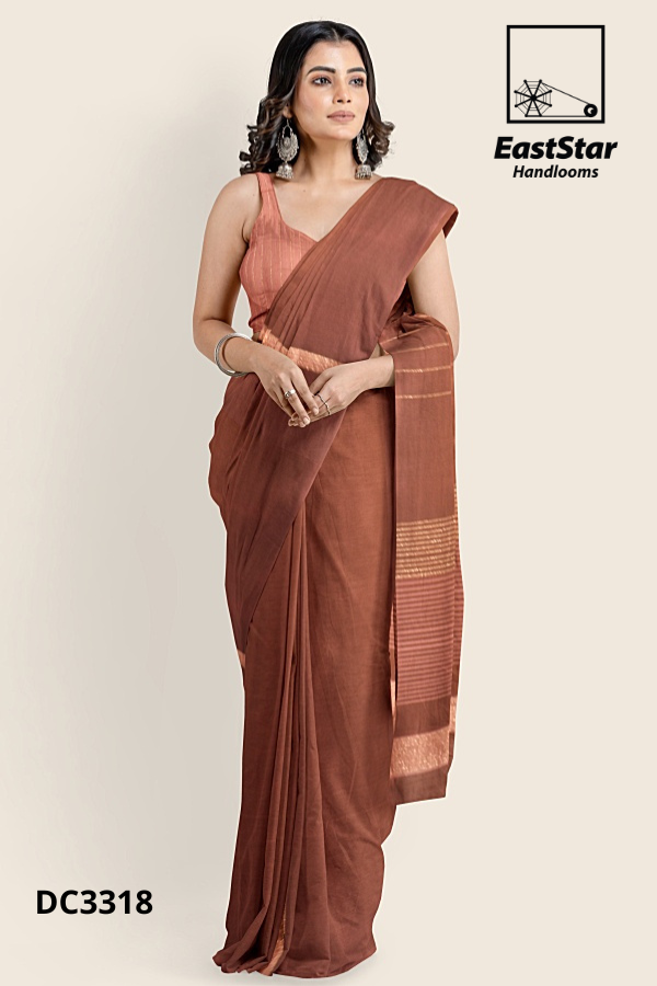 Brown Handloom Cotton Saree DC3318
