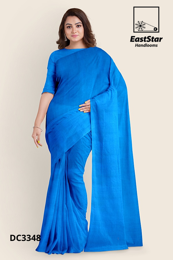 Bright Blue Handloom Cotton Saree DC3348