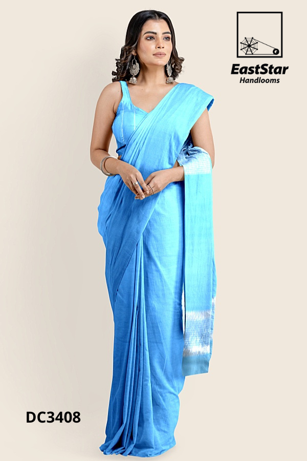 Dark Sky Blue Handloom Cotton Saree DC3408