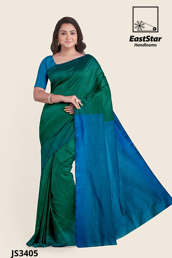 Emerald Green Blue Handloom Silk Saree js3405 Emerald Green Blue Handloom Silk Saree js3405